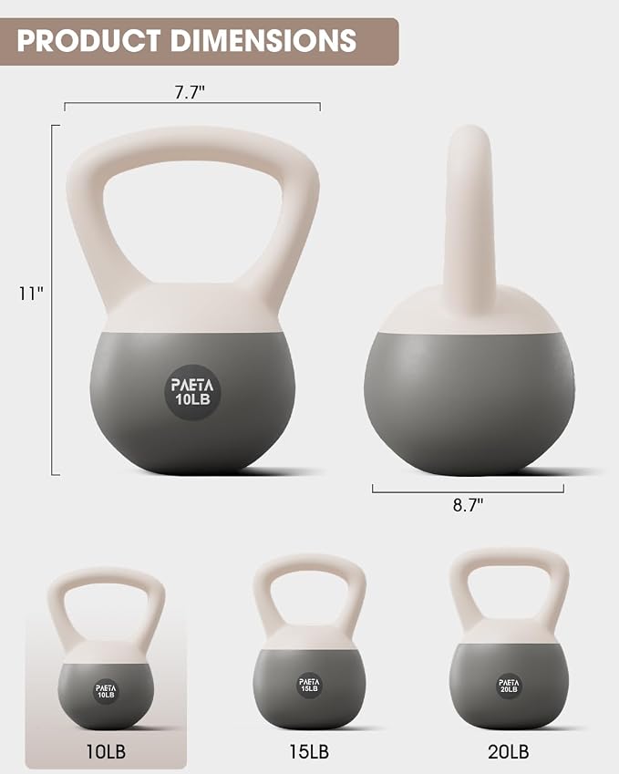 PAETA Soft Kettlebell for Home Fitness – Anti-Slip Grip & Wide Handle Design,Soft Kettlebell Set, Gentle Floor-Friendly Impact – 10lbs, 15lbs, 20lbs, for Home Functional Training