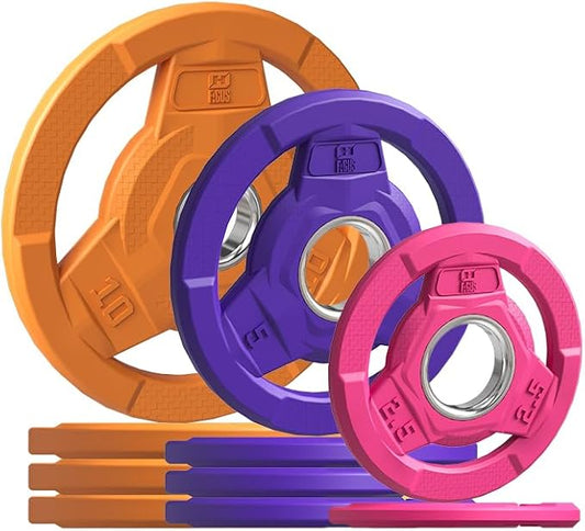 Color Coded 2-Inch Rubber Coated Olympic Grip Plate for Barbell,Solid Cast Iron Weight Plates for Strength Training, Weightlifting, Home Gym, 2.5/5/10/15/25/35/45 LB, Single and Pair