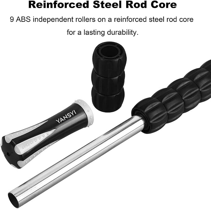 YANSYI Professional 9-Roller Deep Tissue Massage Stick - Portable Muscle Recovery Roller for Athletes, Relieves Post-Workout Soreness & Leg/Back Pain - Portable Physio Tool (White)