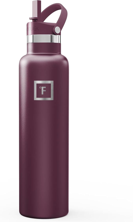 IRON °FLASK 24 oz Narrow Mouth Water Bottle with Straw | Insulated Stainless Steel Sports Water Bottle with Leakproof Straw Lid - BPA Free, Cold 24 Hrs, Sweat Free (Burgundy)