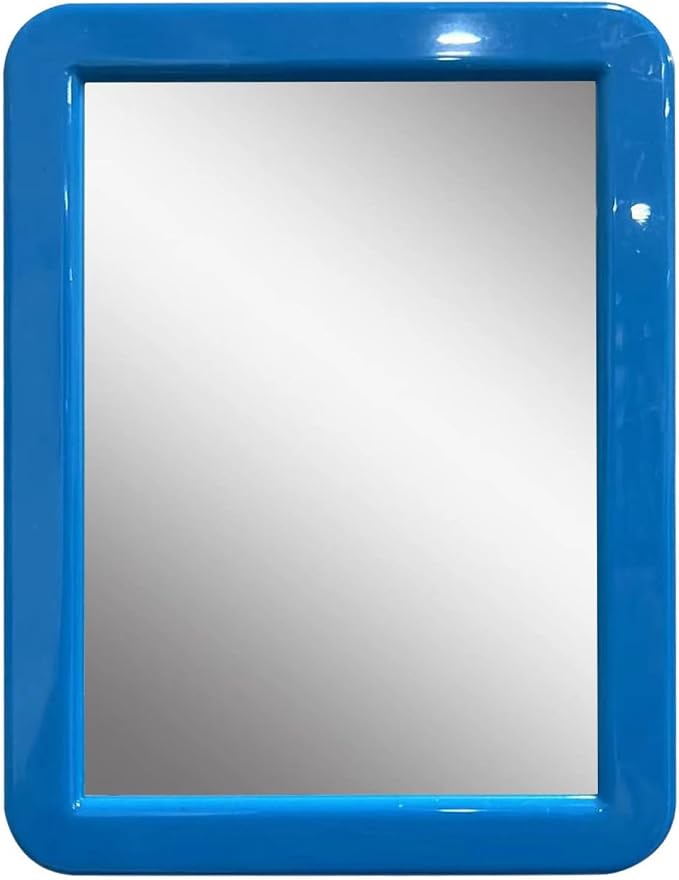 PTY Magnetic Real Glass Mirror for School or Gym Locker, 5" x 7" Blue Framed - Locker Accessory - Small Makeup Mirror for Fridge, Toolbox, Office Cabinet, Workshop