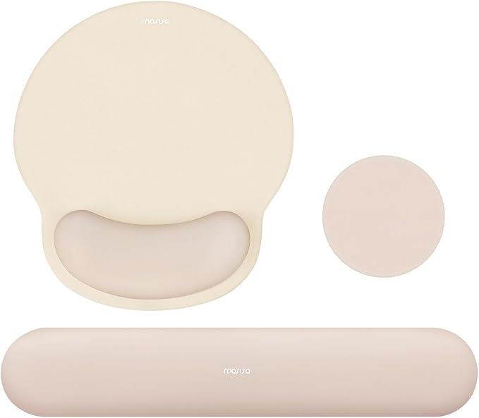 MOSISO Wrist Rest Support for Mouse Pad&Keyboard Set, Apricot | Circle Curved Ergonomic Mousepad Non-Slip Base Home/Office Pain Relief&Easy Typing Pad with Soft Cloth&Silicone Lining