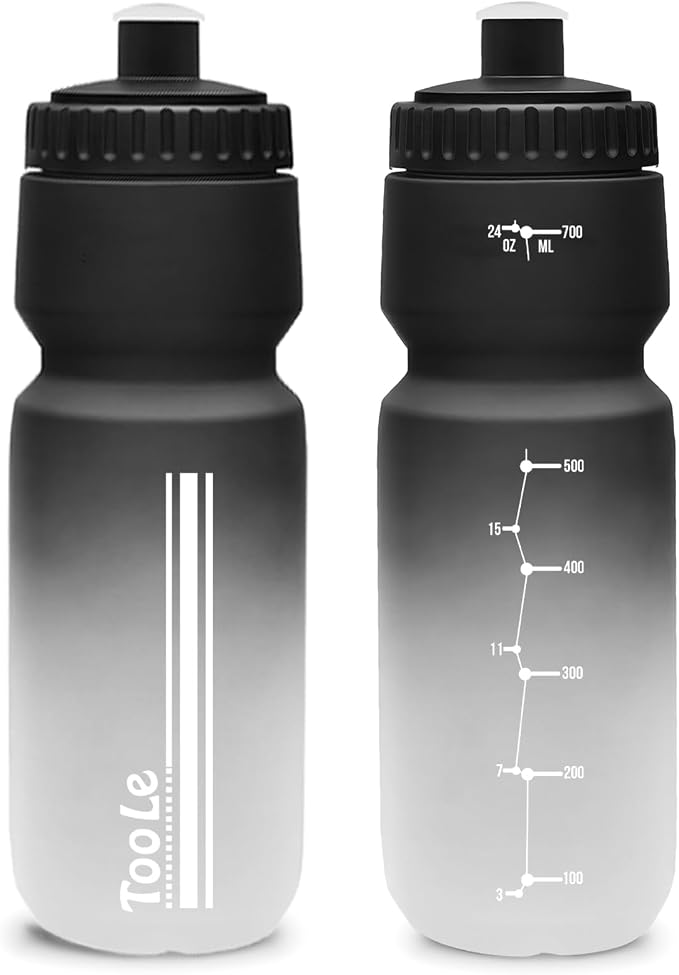 2 Pack Bike Water Bottle, Squeeze Water Bottle Leakproof BPA Free 24oz | with Capacity Scale w/Pull Top Lid, Reusable, for Bicycle, Gym,Camping, Hiking