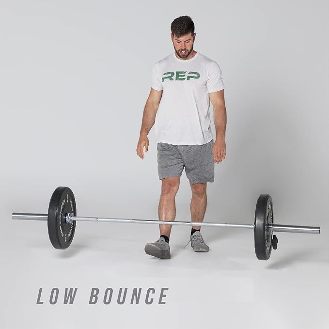 REP Fitness Rubber Bumper Plates, 5Lb to 370 lb Set Pairs, Olympic Standard Weights, Shock Absorbing Low Bounce Design, For Home Gyms, Fitness Centers, Strength Workouts, Barbell Use
