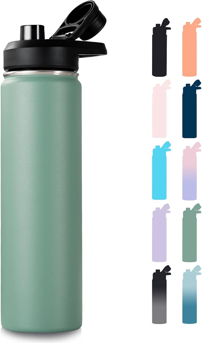 Fijinhom Insulated Water Bottle with Handle, 304 Stainless Steel Water Bottles with Wide Mouth, Double Wall Vacuum Sports Water Bottle, BPA Free, Keep Cold and Hot, 24 Ounces, Forest Green