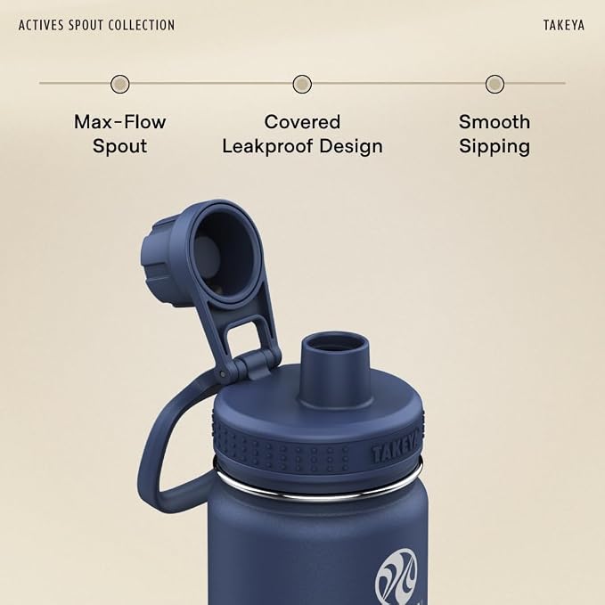 Takeya Actives Stainless Steel Water Bottle, Insulated Spout Lid, Keeps Drinks Cold 24 Hrs, Leakproof, Durable, Dishwasher Safe, Ideal for Gym, Travel, Fits Most Cup Holders, 32 oz/Arctic