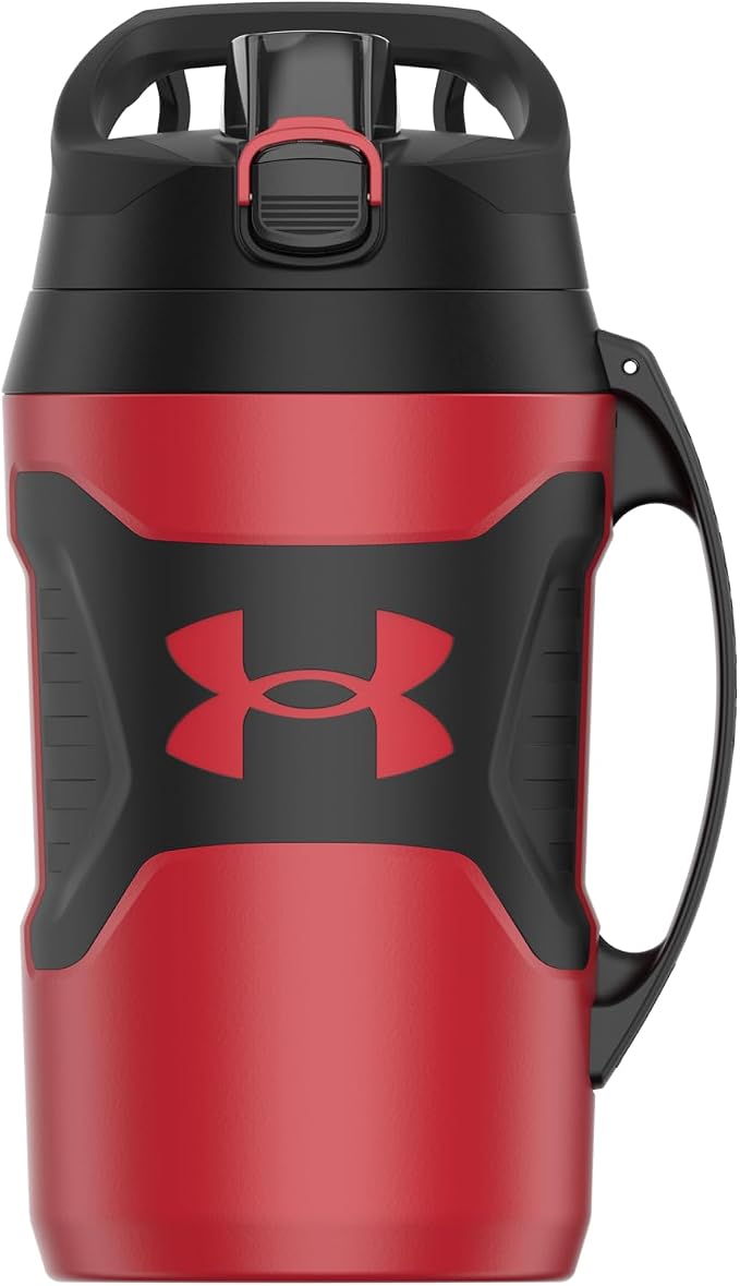Under Armour Insulated Water Bottle with Handle & Fence Hook, Half Gallon Sports Water Jug, Leak-Resistant & BPA-Free for Baseball, Football & Gym - Red/Black, 64oz