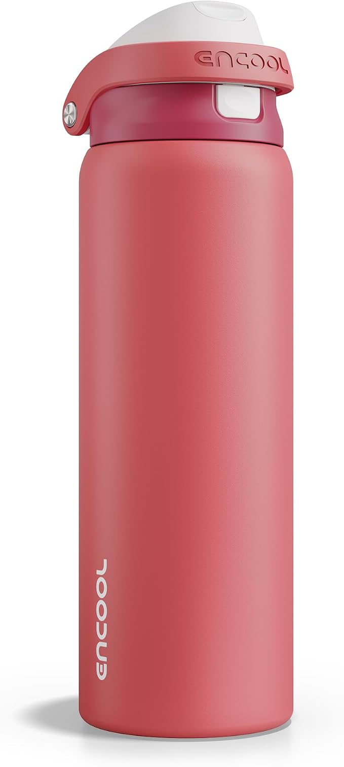 ENCOOL Leakproof Insulated Water Bottle with Straw Dual-Sip Water Bottle Bag-Safe Design for Work, Commute & Gym – Keeps Drinks Cold All Day, 32 oz, Ember Clay