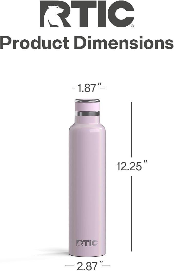 RTIC 26oz Journey Water Bottle, Ceramic Lined, Pale Pink Glitter | Stainless Steel Metal, Insulated for Hot and Cold Drinks, Sports, Travel and Camping
