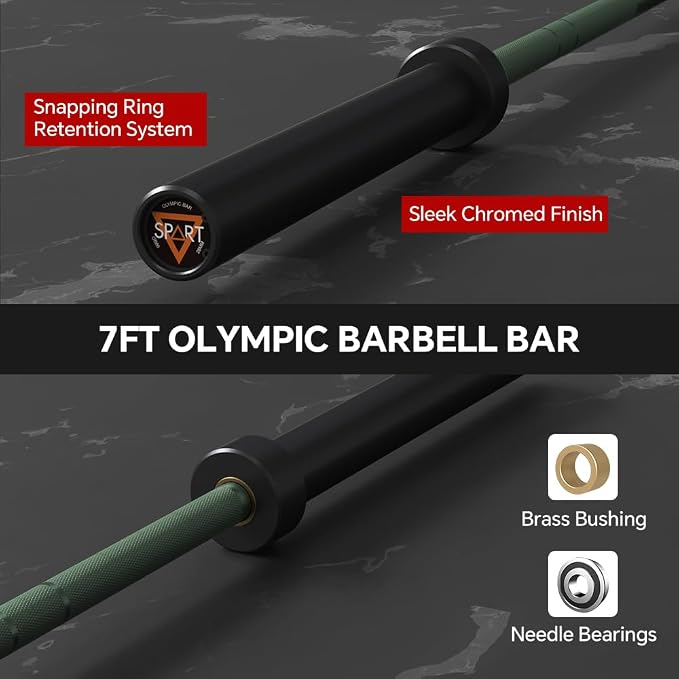 7FT Olympic Barbell Bar with Weight Plate Set Combo, Solid Olympic Bar with Bearings, 700Lbs Capacity Weight Bar for Home Gym Strength Training, Weightlifting, Powerlifting, Fit for 2" Olympic Plates