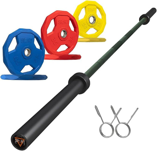 7FT Olympic Barbell Bar with Weight Plate Set Combo, Solid Olympic Bar with Bearings, 700Lbs Capacity Weight Bar for Home Gym Strength Training, Weightlifting, Powerlifting, Fit for 2" Olympic Plates