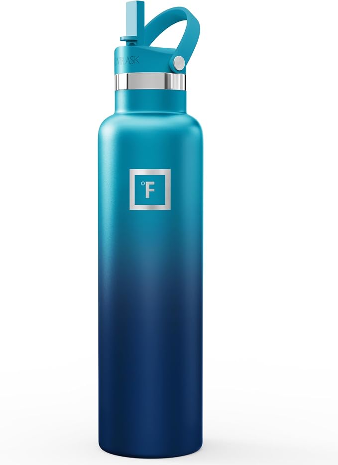IRON °FLASK 24 oz Narrow Mouth Water Bottle with Straw | Insulated Stainless Steel Sports Water Bottle with Leakproof Straw Lid - BPA Free, Cold 24 Hrs, Sweat Free (Dark Night)