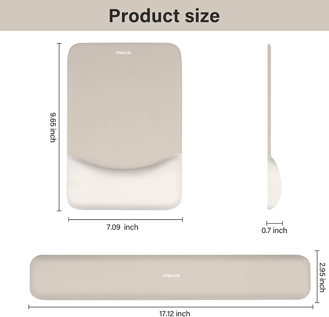 MOSISO Wrist Rest Support Mouse Pad & Keyboard Set, Stone Gray | Rectangular Ergonomic Mousepad, Non-Slip Base, Home/Office Pain Relief & Easy Typing, Neoprene Cloth & Raised Silicone Lining