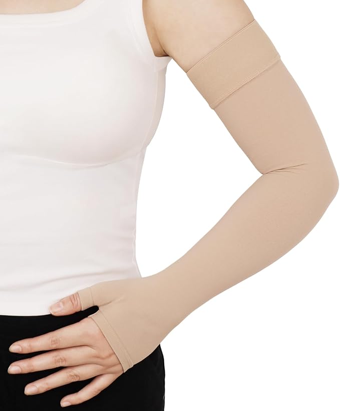 Lymphedema Compression Arm Sleeves for Women Men 20-30 mmHg, Single | Graduated Compression Full Arm Support for Arthritis,Bursitis, Edema with Gauntlet
