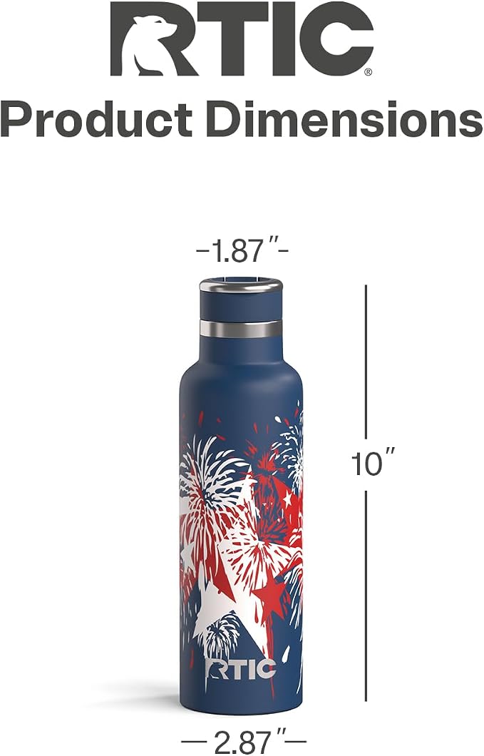 RTIC 20oz Journey Water Bottle Ceramic Lined Metal Stainless Steel Vacuum Insulated, BPA Free, Reusable, for Water, Hot and Cold Drinks, Travel, Sports, Camping, Fireworks