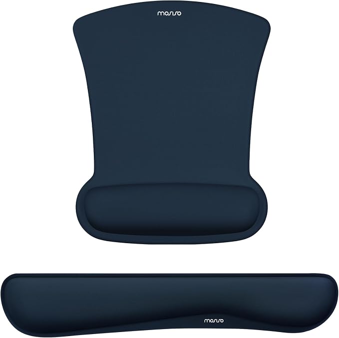 MOSISO Wrist Rest Support for Mouse Pad & Keyboard Set, Ergonomic Mousepad Non-Slip Base Home/Office Pain Relief & Easy Typing Cushion with Neoprene Cloth & Raised Memory Foam, Haze Blue