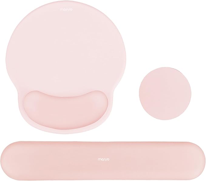 MOSISO Wrist Rest Support for Mouse Pad&Keyboard Set, Chalk Pink | Circle Curved Ergonomic Mousepad Non-Slip Base Home/Office Pain Relief&Easy Typing Pad with Soft Cloth&Silicone Lining