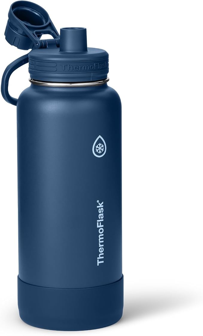 ThermoFlask Insulated Water Bottles, Spout Lid, 2-Pk, 32 oz, Black/Blue