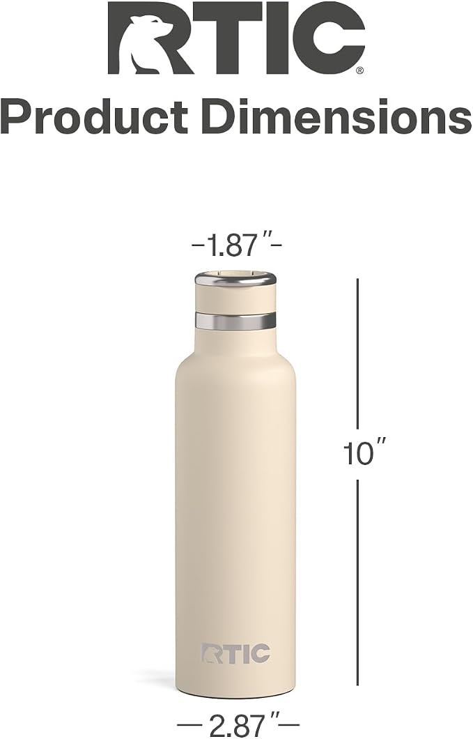 RTIC 20oz Journey Water Bottle, Ceramic Lined, Beach | Stainless Steel Metal, Insulated for Hot and Cold Drinks, Sports, Travel and Camping