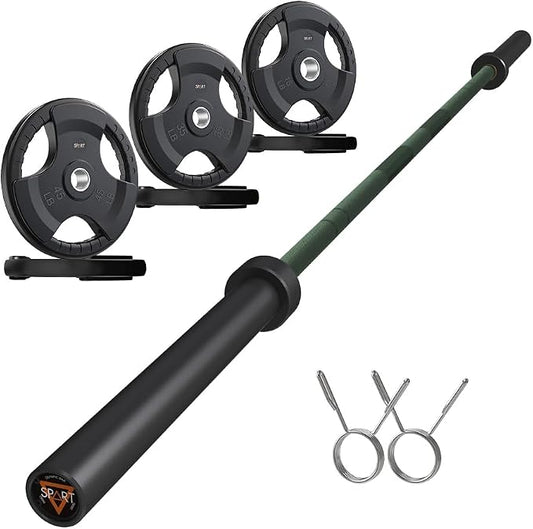 7FT Olympic Barbell Bar with Weight Plate Set Combo, Solid Olympic Bar with Bearings, 700Lbs Capacity Weight Bar for Home Gym Strength Training, Weightlifting, Powerlifting, Fit for 2" Olympic Plates