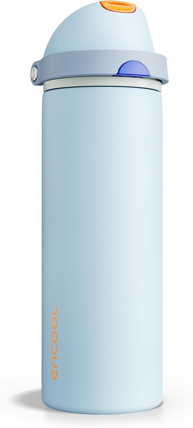 ENCOOL Insulated Water Bottle with Straw Stainless Steel Water Bottle with Push Button Lid, Leak-Proof & BPA-Free, Keeps Cold for 24 Hours for Sports, Travel, Gym (24 oz, Hazy Blue-Blue)