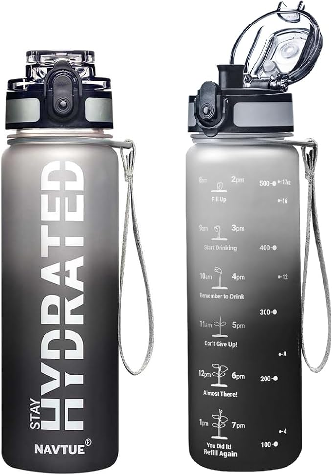 Water Bottle 16.9 oz Motivational Time Marker Tritan Bottle | BPA-free Tritan water bottle with time marker leakproof Lightweight portable Easy Clean Brush for Gym, Travel, School, Office