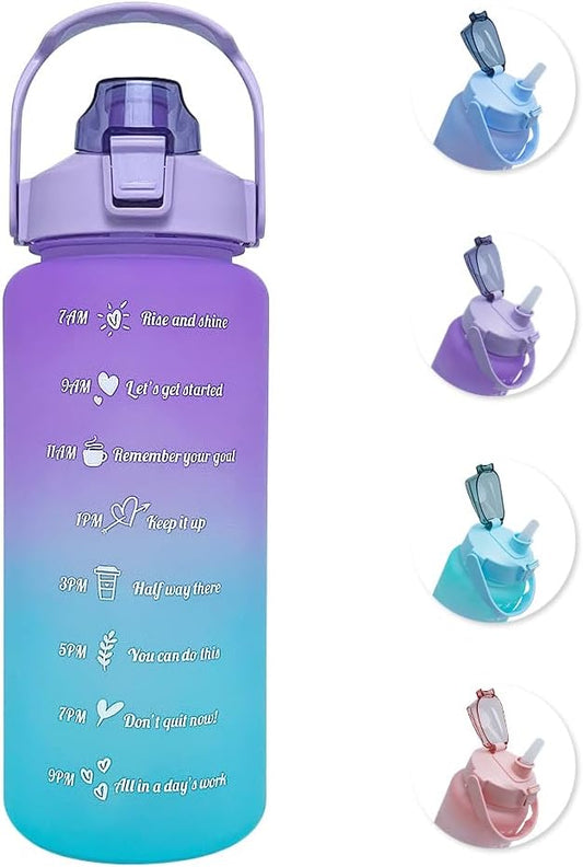 64 oz Large Capacity Water Bottle with Motivational Time Markers and Straw, Portable, Leakproof, BPA Free for Fitness, Gym and Outdoor Sports. (Purple)