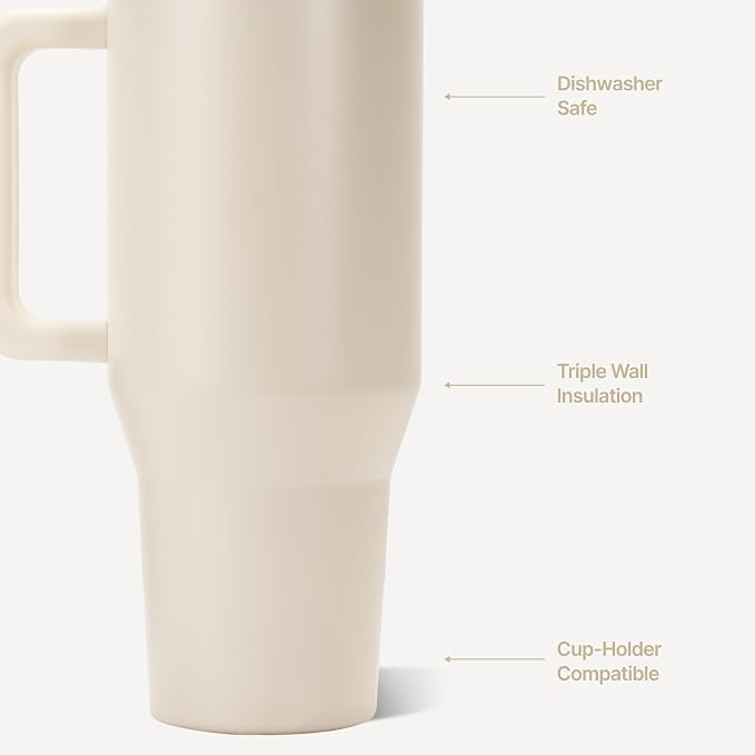 HydroJug Traveler 32oz, Insulated Tumbler with Handle & Straw, Cream