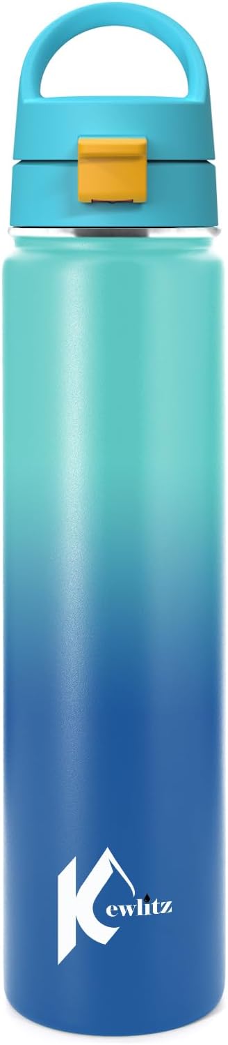 Insulated Stainless Steel Water Bottle 24oz (Blue Sky) – Double Wall Vacuum Wide Mouth Water Bottles with Carrying Lid – BPA Free Leak-Proof Flask for School, Sports & Travel