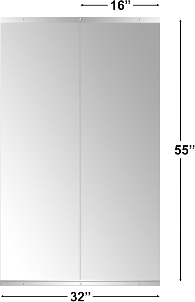 Ruomeng Home Gym Mirror, 55''x16''x2PCS Full Length, Large Frameless Body Mirror Tempered Glass for Gym, Workout, Yoga, Garage, Dance Studio