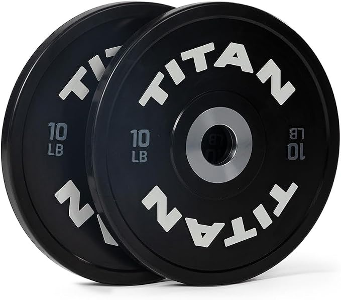 Titan Fitness Elite Competition Bumper Plate, Color-Coded Weight Indicators, Olympic Weight Plate, Low Bounce Rubber Exterior with Steel Core