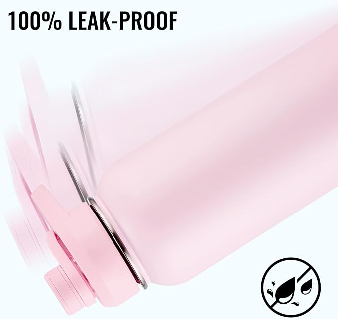 Fijinhom Insulated Water Bottle with Handle, 304 Stainless Steel Water Bottles with Wide Mouth, Double Wall Vacuum Sports Water Bottle, BPA Free, Keep Cold and Hot, 32 Ounces Pink