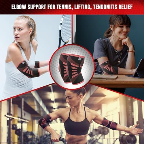 Elbow Compression Sleeves (1 Pair) - Elbow Brace for Tendonitis, Tennis & Golfers Elbow - Weightlifting Support for Men & Women - Pain Relief & Joint Recovery (2, Power Pink, Large)