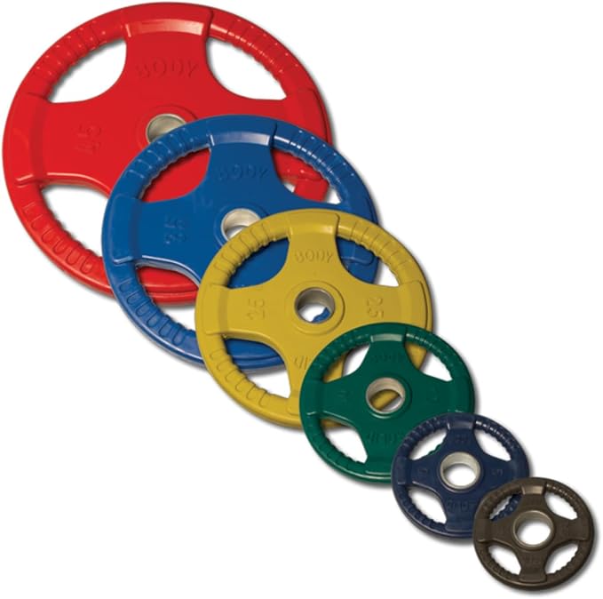 Body-Solid Quad Grip Design Rubber Plate - Olympic Weight Plates with Rubber Coating for Weight Lifting and Strength Training