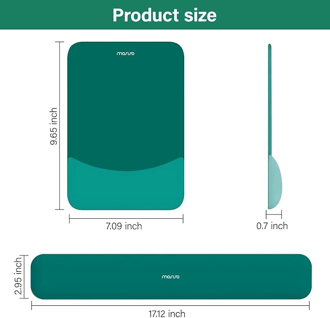 MOSISO Wrist Rest Support Mouse Pad & Keyboard Set, Teal Green | Rectangular Ergonomic Mousepad, Non-Slip Base, Home/Office Pain Relief & Easy Typing, Neoprene Cloth & Raised Silicone Lining