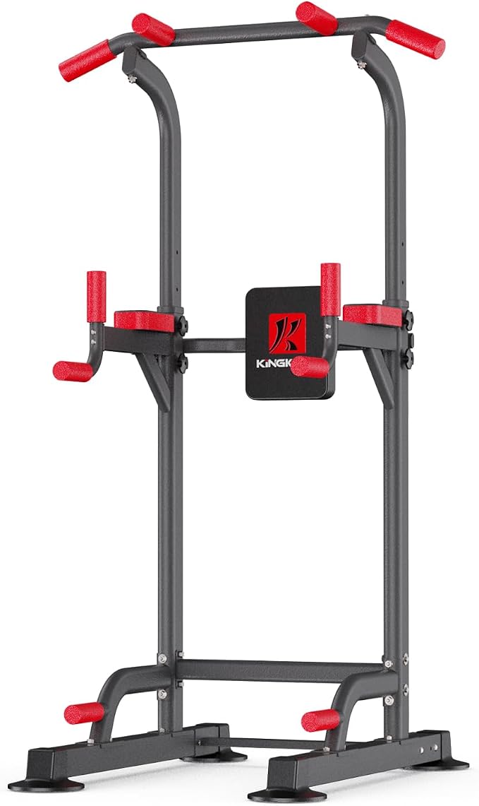 K KiNGKANG Power Tower Pull Up Bar Station for Home Gym Fitness Equipment | Dual-knob Height Adjustment | Load 450lbs| Suction cup feet | New upgraded