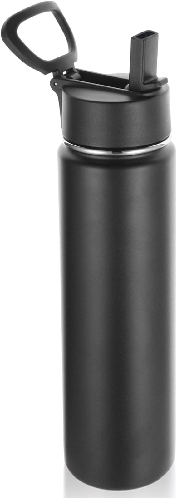 Volhoply 24 Ounce Insulated Water Bottle With Straw Lid,Stainless Steel Wide Mouth Sport Bottles With Handle,Double Wall Vacuum Cups Keep Cold,Reusable Travel Thermal Cups For Holder,Gym(Black,1)