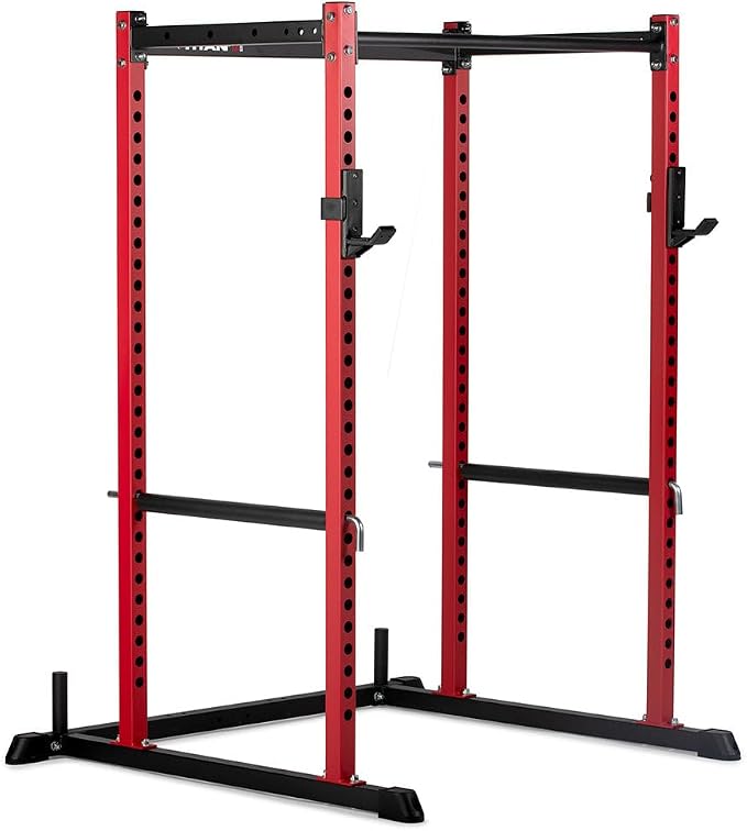 Titan Fitness T-2 Series Short Power Rack, Skinny Pull Up Bar, Pin and Pipe Safeties, Standard J-Hooks, for Home Garage Gym Weightlifting and Strength Training
