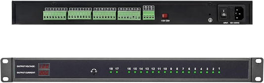 1U 12V 20A 18-Channel Rack Mount Power Supply | 12V 3-5A Distributed DC Output, Reset Fuse, 4 ft Replaceable AC Cord, For Security Cameras, DVRs, CCTV Systems
