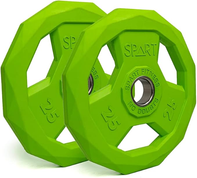 SPART Color Coded Weight Plate 2-Inch Rubber Coated Olympic Grip Plate for Barbell, Solid Cast Iron Weight Plates for Strength Training, Weightlifting, Crossfit, Home Gym, 2.5LB/5LB/10LB/25LB/35LB/45LB, Pair