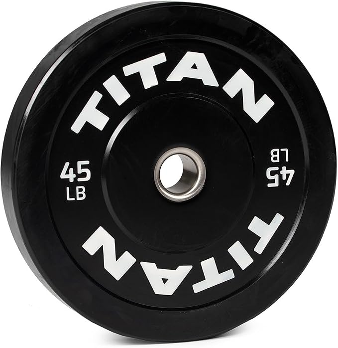 Titan Fitness Economy Series Black Olympic Bumper Plates, Durable Rubber Exterior with Steel Core, Weightlifting and Strength Training Weight Plate