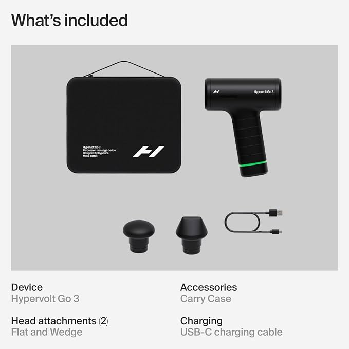 Hyperice Hypervolt Go 3 Percussion Massage Gun Lightweight with Carry Case | Muscle Recovery | Compact Power | TSA Friendly Design | Long Battery Life | Five Speed Settings | Pressure Sensor Feedback
