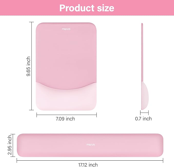 MOSISO Wrist Rest Support Mouse Pad & Keyboard Set, Pink | Rectangular Ergonomic Mousepad, Non-Slip Base, Home/Office Pain Relief & Easy Typing, Neoprene Cloth & Raised Silicone Lining