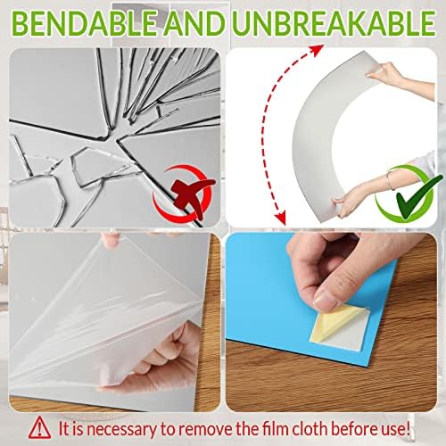Queekay 10 Pcs Home Gym Mirrors 12" x 24" Acrylic Wall Mirror Tiles 2mm Thick Self Adhesive Mirror Sheets Frameless Wall Mounted Mirror Stickers Decor for Workout Bedroom Ceiling