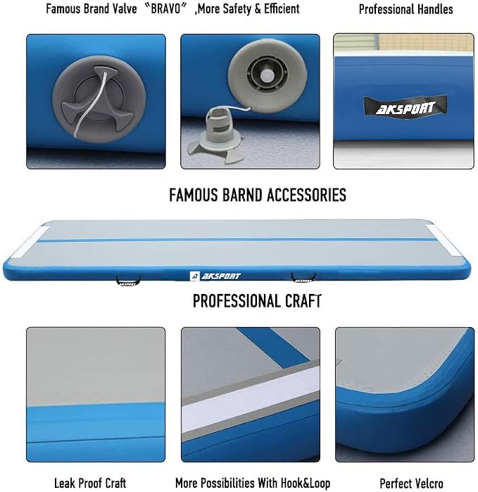 AKSPORT Gymnastics Air Mat Tumble Track Tumbling Mat Inflatable Floor Mats with Air Pump for Home Use/Tumble/Gym/Training/Cheerleading/Parkour/Beach/Park/Water