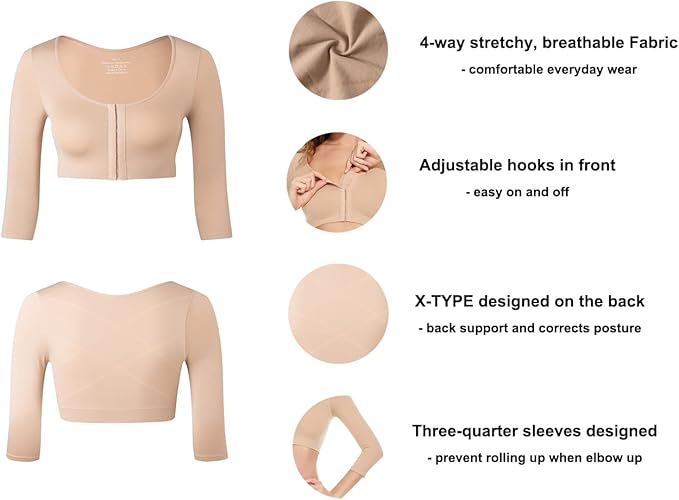 KSKshape Arm Shaper for Women Post Surgery Arm Lipo Compression Sleeves Front Closure Shapewear Bra Posture Corrector