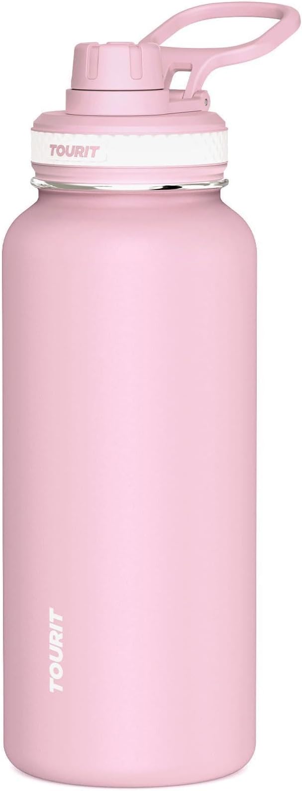 TOURIT 32 oz Insulated Stainless Steel Water Bottles, Pink | Double-wall vacuum thermal flask with top handle, leakproof & BPA-free design for sports, gym, hiking & travel use