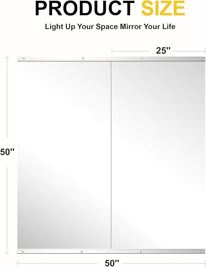 Home Gym Mirrors for Wall, 50”x25”x2 PCS Large Workout Mirrors for Home Gym | Tempered Glass, HD Reflection, Full Length Frameless body mirror for Home Gym, Garage, Yoga, Dance, Bedroom(Silver)
