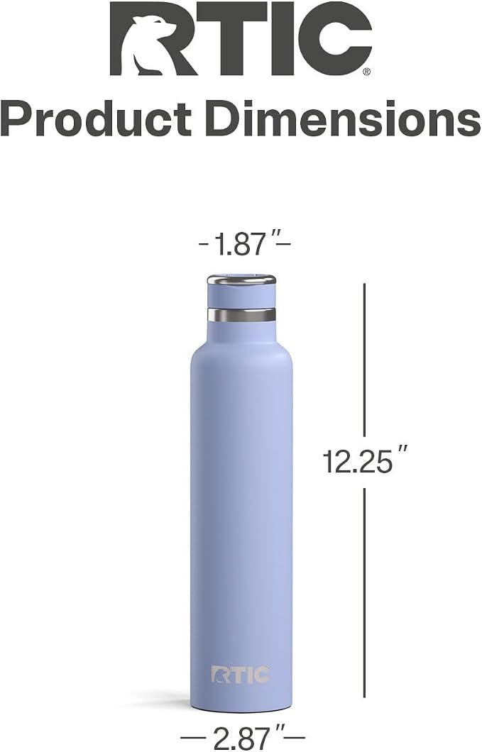 RTIC 26oz Journey Water Bottle Ceramic Lined Metal Stainless Steel Vacuum Insulated, BPA Free, Reusable, for Water, Hot and Cold Drinks, Travel, Sports, Camping, Periwinkle