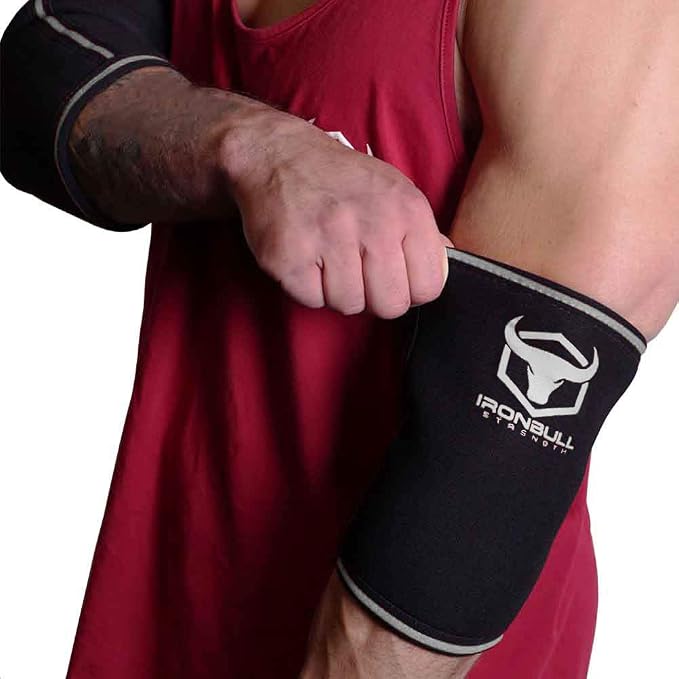 Elbow Sleeves 5mm (1 Pair) - High Performance Elbow Sleeve Support for Weightlifting, Weight Training & Powerlifting - Best Compression Straps - for Men and Women (Small, Black/Grey)